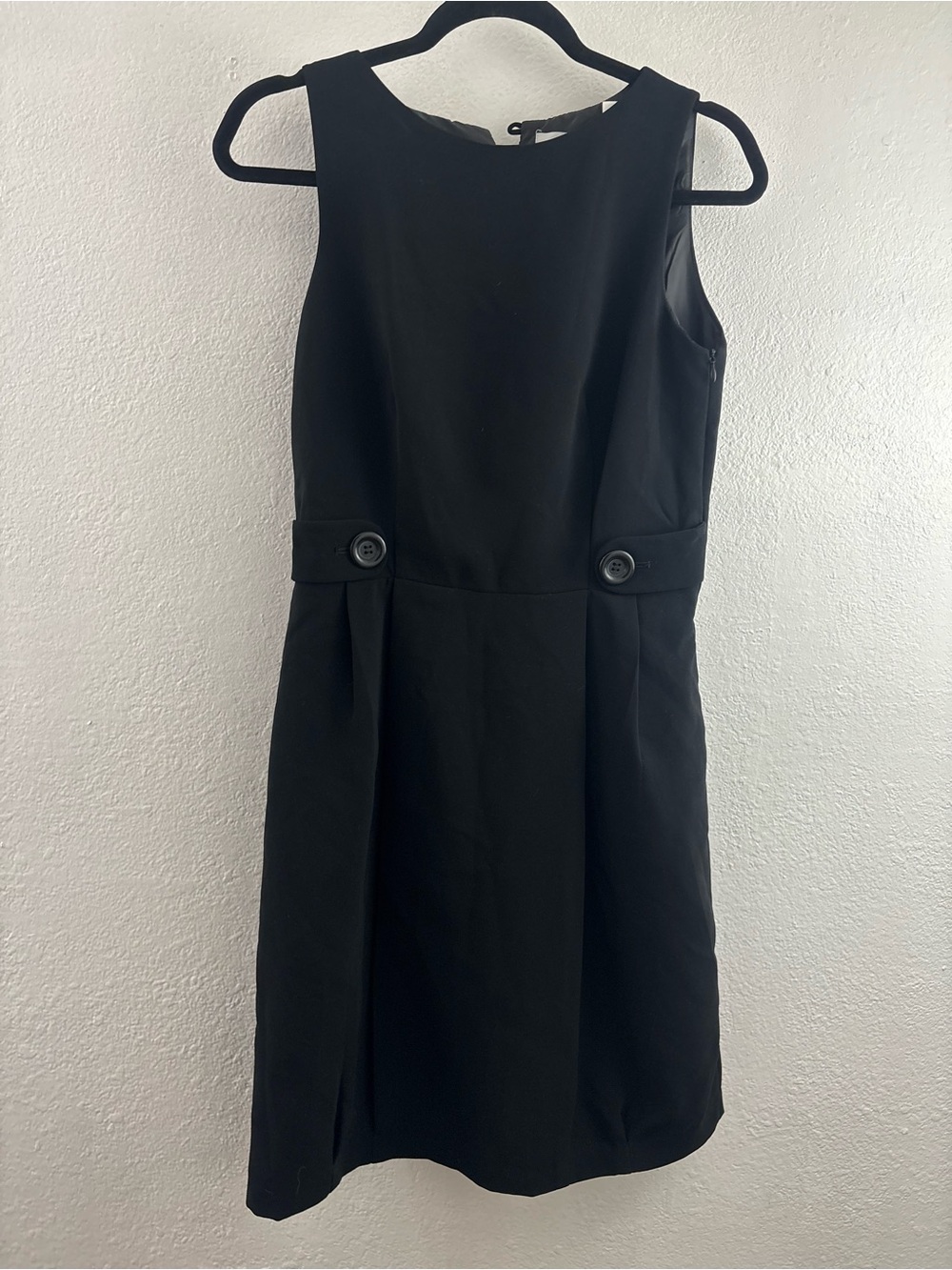 Laura Clement black dress button flap accents at the waist side zipper size 6